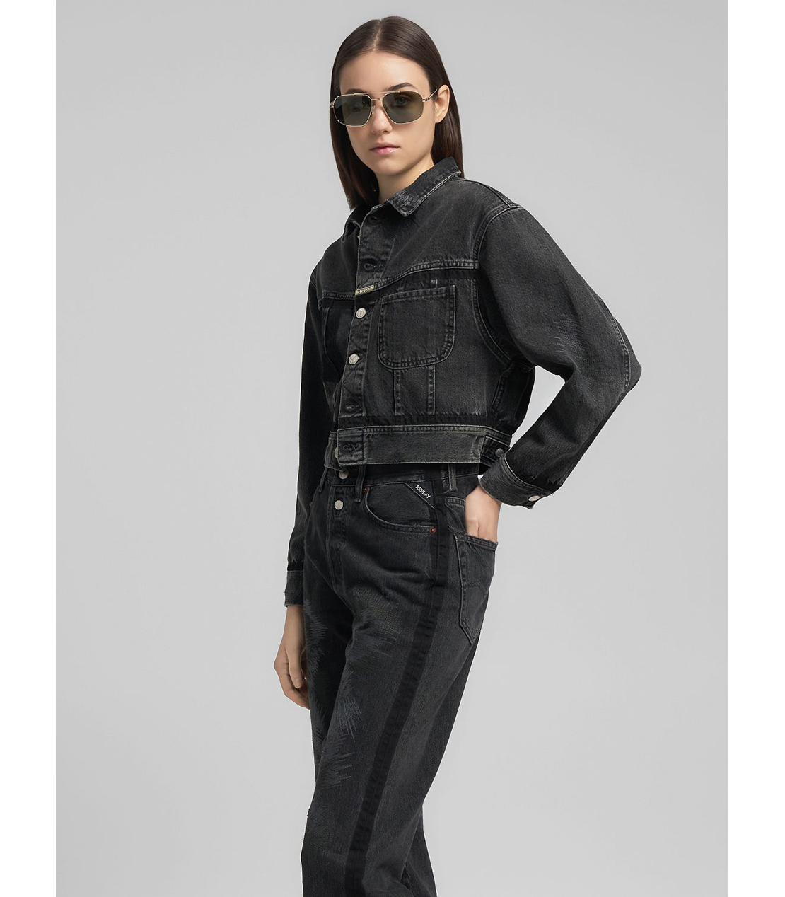 クロップド デニムジャケット（セットアップ） 詳細画像 ブラック 4